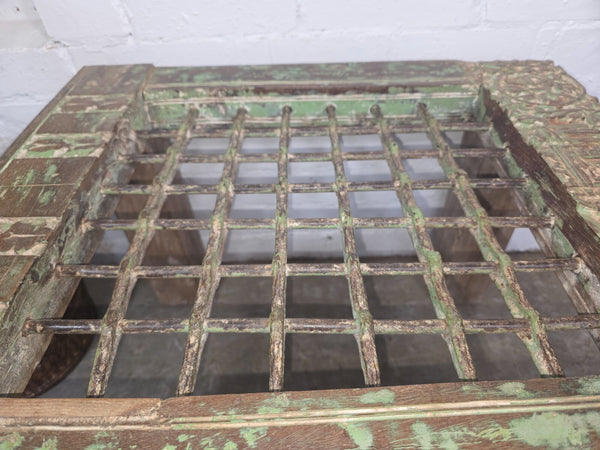 Vintage Reclaimed Indian Solid Wooden Iron Lattice Coffee Side Table Plant Stand