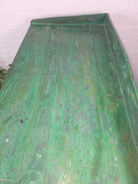 Vintage Indian Glazed Green Wooden Kitchen Bathroom Drinks Display Cabinet