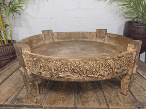 Antique Vintage Wooden Indian Furniture Spice Grinding Chakki Low Coffee Table