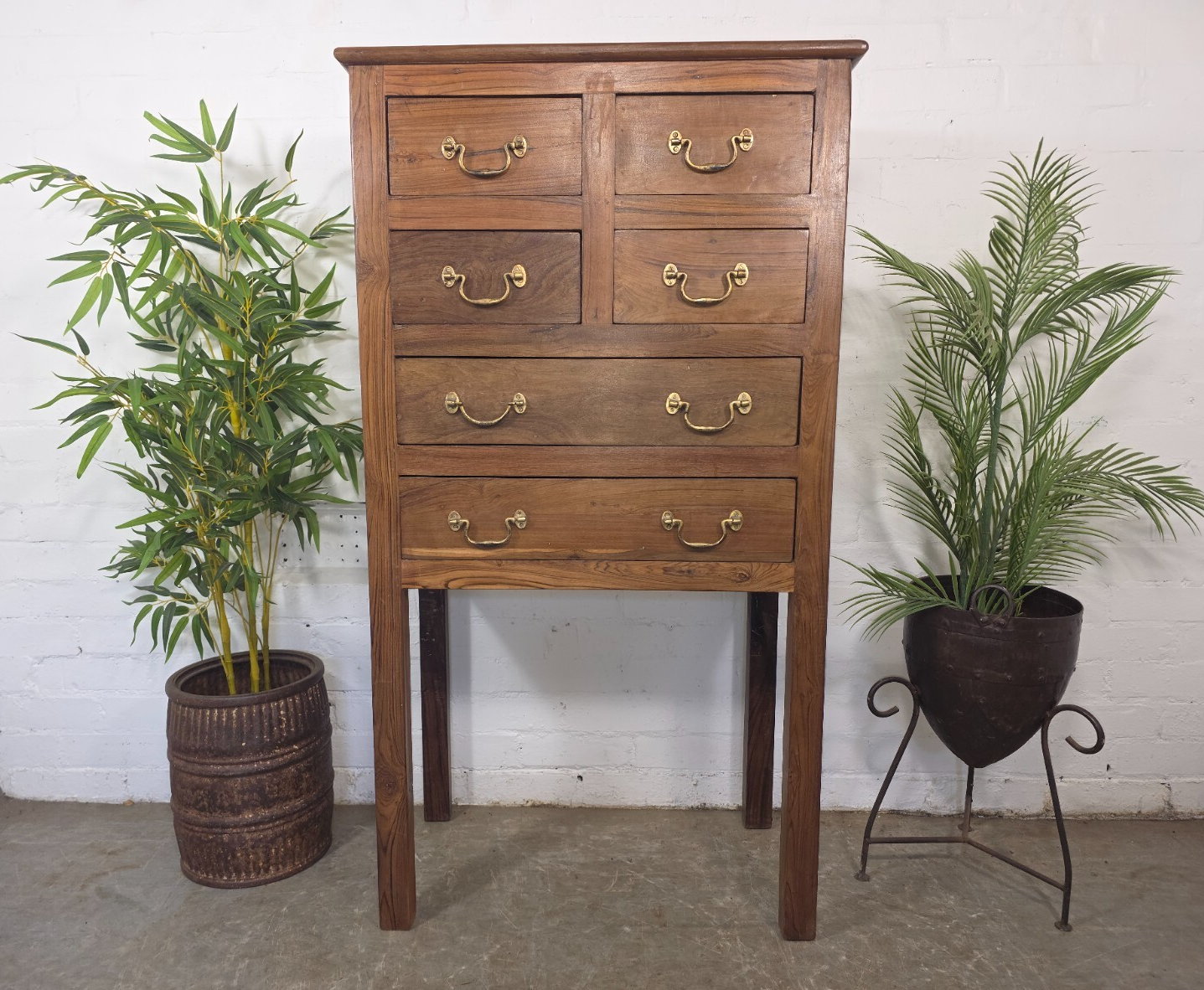 Vintage Indian Teak Wooden Colonial Chest Filing Haberdashery Drawers