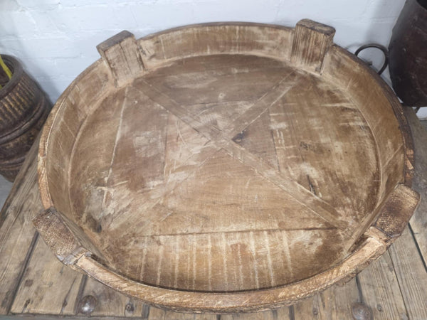 Antique Vintage Wooden Indian Furniture Spice Grinding Chakki Low Coffee Table