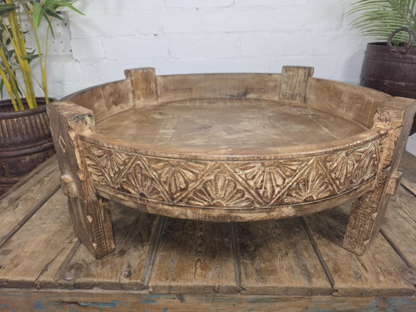 Antique Vintage Wooden Indian Furniture Spice Grinding Chakki Low Coffee Table