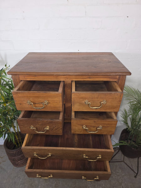 Vintage Indian Teak Wooden Colonial Chest Filing Haberdashery Drawers