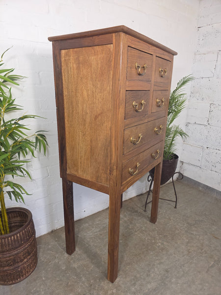 Vintage Indian Teak Wooden Colonial Chest Filing Haberdashery Drawers