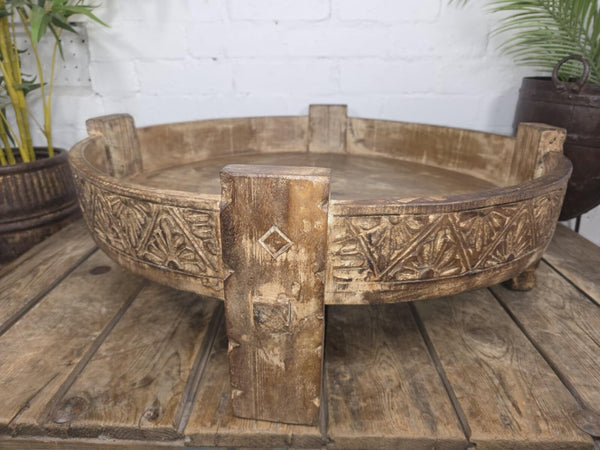 Antique Vintage Wooden Indian Furniture Spice Grinding Chakki Low Coffee Table