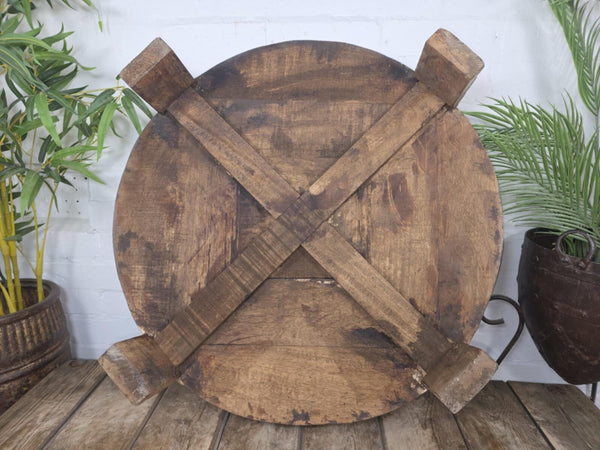 Antique Vintage Wooden Indian Furniture Spice Grinding Chakki Low Coffee Table