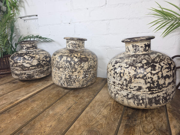 Vintage Rustic Authentic Indian Heavy Duty Iron Metal Water Pot Vase Lota