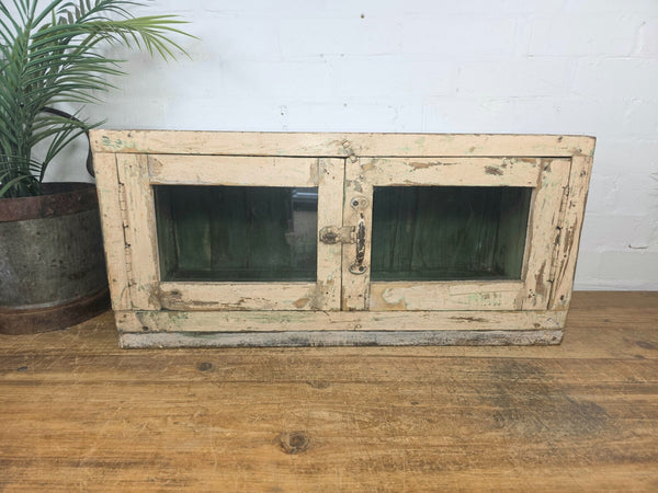 Vintage Rustic Indian Wooden Glazed Shop Counter Top Display Case Cabinet