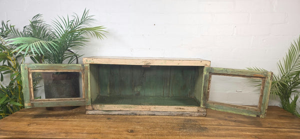 Vintage Rustic Indian Wooden Glazed Shop Counter Top Display Case Cabinet
