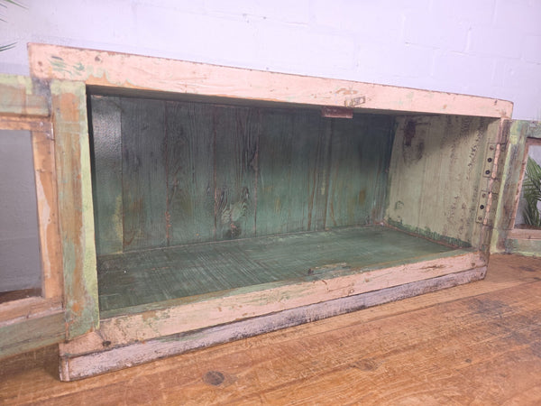 Vintage Rustic Indian Wooden Glazed Shop Counter Top Display Case Cabinet