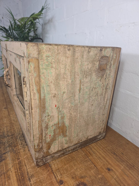 Vintage Rustic Indian Wooden Glazed Shop Counter Top Display Case Cabinet