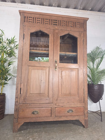 Vintage Indian Glazed Colonial Wooden Kitchen Bathroom Drinks Display Cabinet