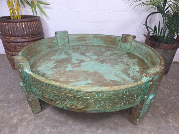 Antique Vintage Wooden Indian Furniture Spice Grinding Chakki Low Coffee Table