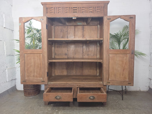 Vintage Indian Glazed Colonial Wooden Kitchen Bathroom Drinks Display Cabinet