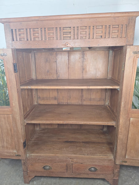 Vintage Indian Glazed Colonial Wooden Kitchen Bathroom Drinks Display Cabinet