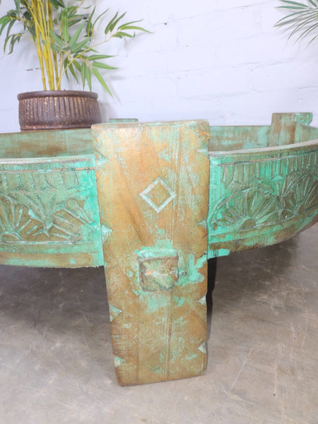 Antique Vintage Wooden Indian Furniture Spice Grinding Chakki Low Coffee Table