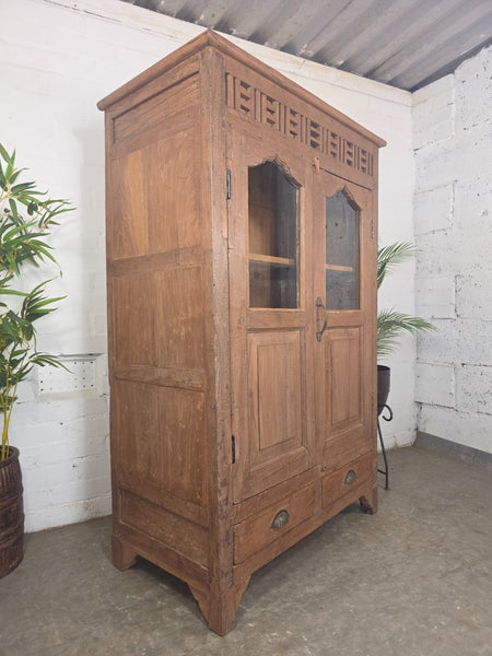 Vintage Indian Glazed Colonial Wooden Kitchen Bathroom Drinks Display Cabinet