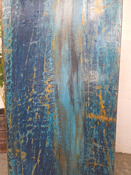 Vintage Indian Glazed Blue Wooden Kitchen Bathroom Drinks Display Cabinet