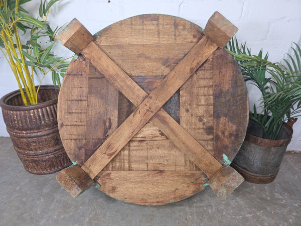 Antique Vintage Wooden Indian Furniture Spice Grinding Chakki Low Coffee Table