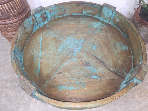 Antique Vintage Wooden Indian Furniture Spice Grinding Chakki Low Coffee Table