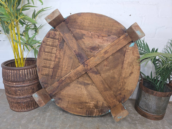 Antique Vintage Wooden Indian Furniture Spice Grinding Chakki Low Coffee Table