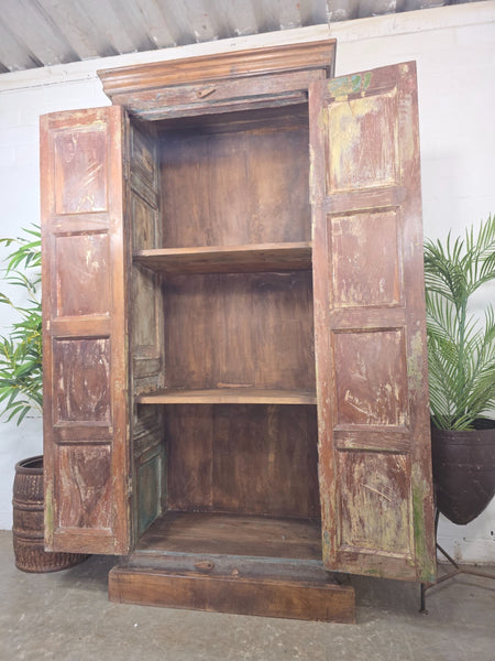 Vintage Reclaimed Indian Solid Wooden Armoire Linen Cupboard Wardrobe