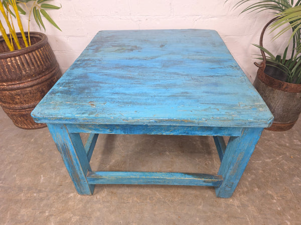 Vintage Reclaimed Indian Blue Solid Wooden Coffee Table