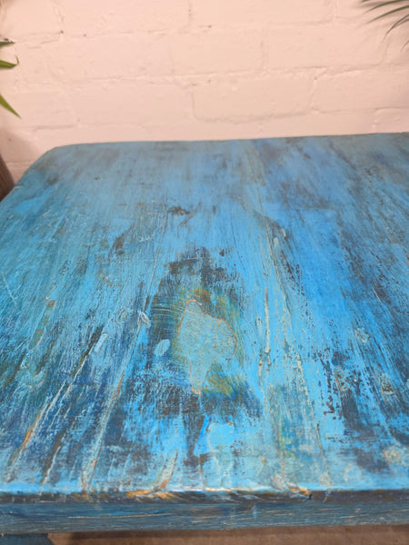 Vintage Reclaimed Indian Blue Solid Wooden Coffee Table