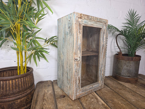Vintage Rustic Indian Wooden Glazed Shop Display Bathroom Kitchen Wall Cabinet
