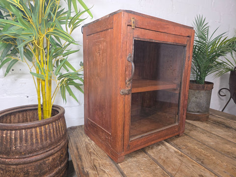 Vintage Indian Colonial Wooden Glazed Shop Display Bathroom Kitchen Wall Cabinet
