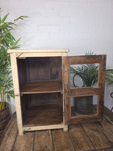 Vintage Indian Solid Wooden Glazed Bathroom Bedside Unit Display Cabinet