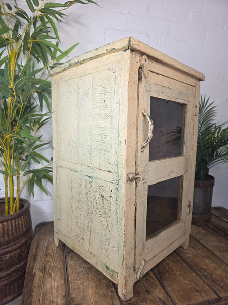 Vintage Indian Solid Wooden Glazed Bathroom Bedside Unit Display Cabinet