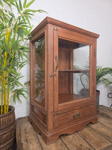 Vintage Indian Glazed Colonial Teak Wood Kitchen Bathroom Drinks Display Cabinet