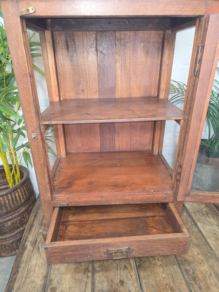 Vintage Indian Glazed Colonial Teak Wood Kitchen Bathroom Drinks Display Cabinet