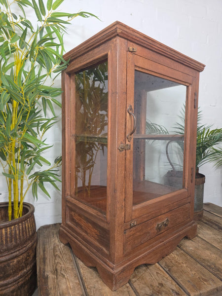 Vintage Indian Glazed Colonial Teak Wood Kitchen Bathroom Drinks Display Cabinet