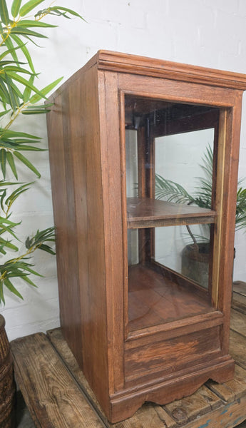 Vintage Indian Glazed Colonial Teak Wood Kitchen Bathroom Drinks Display Cabinet