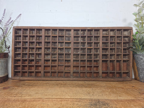 Vintage Indian Teak Wooden Print Printers Tray Wall Collectibles Display Shelf