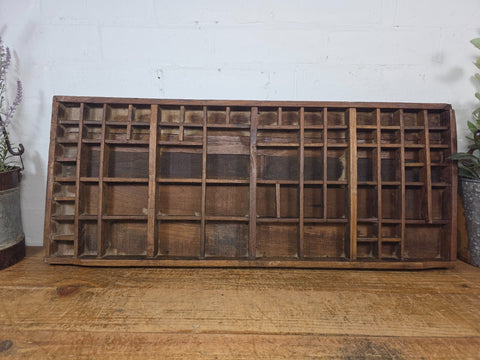 Vintage Indian Teak Wooden Print Printers Tray Wall Collectibles Display Shelf
