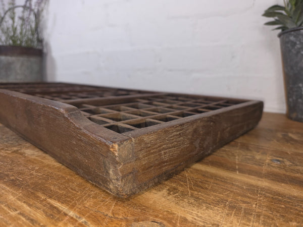 Vintage Indian Teak Wooden Print Printers Tray Wall Collectibles Display Shelf