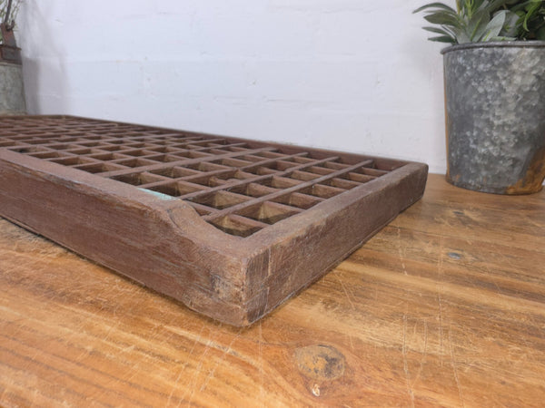 Vintage Indian Teak Wooden Print Printers Tray Wall Collectibles Display Shelf
