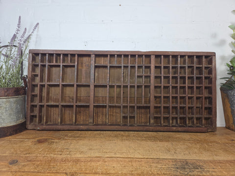 Vintage Indian Teak Wooden Print Printers Tray Wall Collectibles Display Shelf