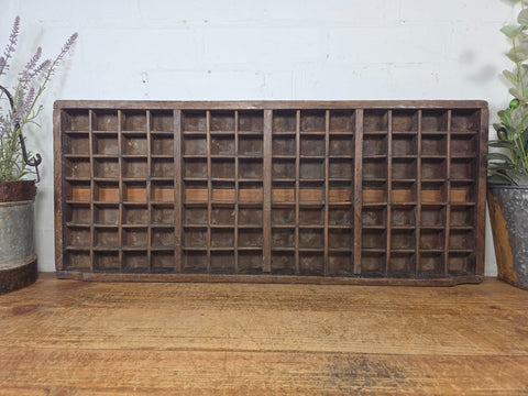 Vintage Indian Teak Wooden Print Printers Tray Wall Collectibles Display Shelf