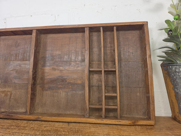 Vintage Indian Teak Wooden Print Printers Tray Wall Collectibles Display Shelf