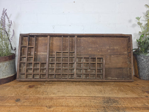 Vintage Indian Teak Wooden Print Printers Tray Wall Collectibles Display Shelf