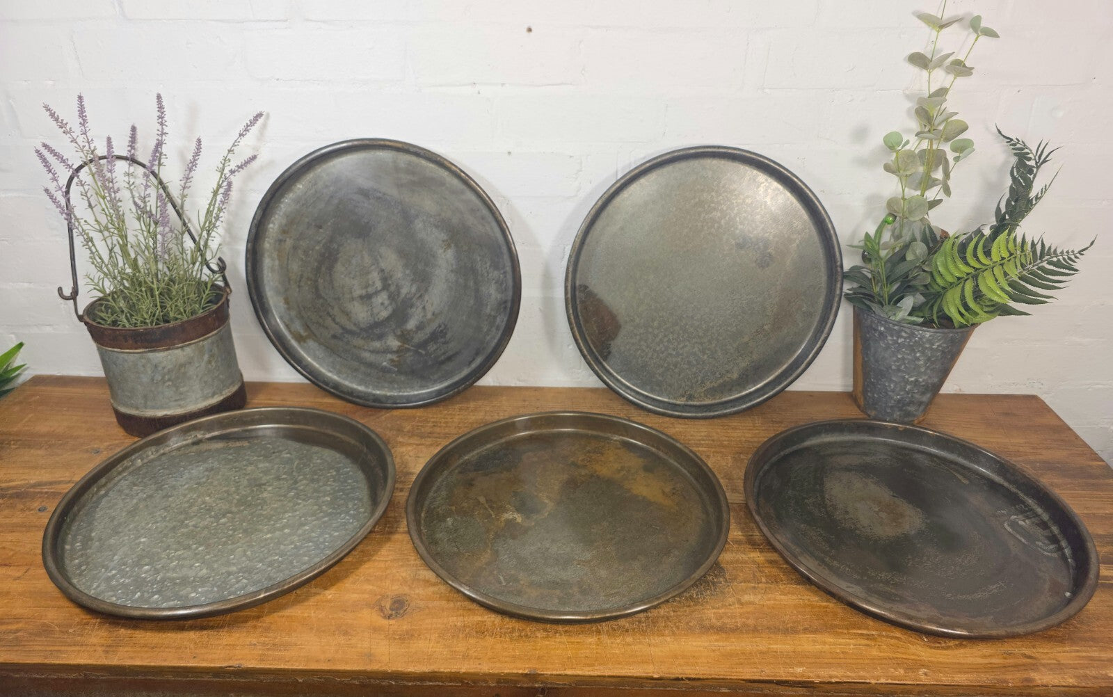 Large Round Industrial Vintage Rustic Zinc Galvanised Metal Serving Drinks Tray