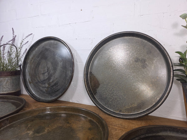 Large Round Industrial Vintage Rustic Zinc Galvanised Metal Serving Drinks Tray