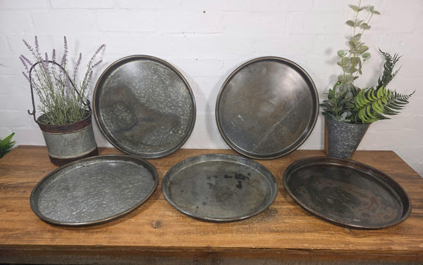 Large Round Industrial Vintage Rustic Zinc Galvanised Metal Serving Drinks Tray