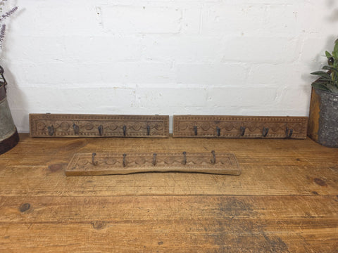 Reclaimed Indian Hand Carved Solid Wooden Coat Tea Towls Kitchen Hallway Hooks