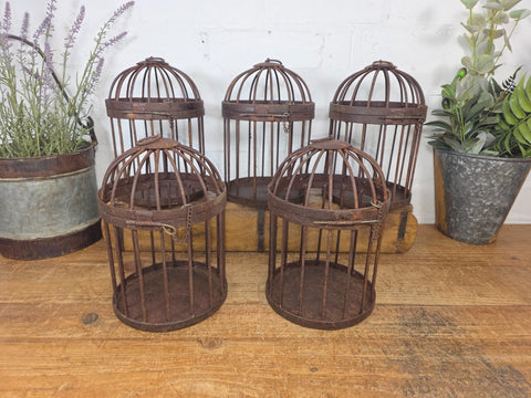 Vintage Rustic Reclaimed Metal Hanging Bird Cage Candle Holder Garden Lantern