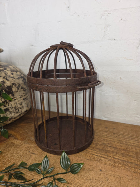 Vintage Rustic Reclaimed Metal Hanging Bird Cage Candle Holder Garden Lantern